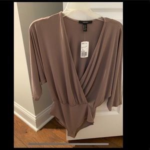 Taupe deep plunge bodysuit